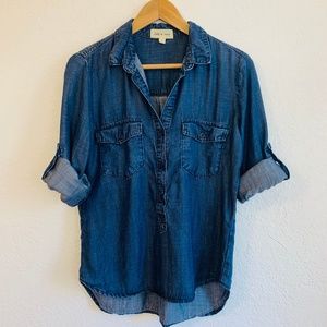 CLOTH & STONE Size S Chambray Tab Sleeve Popover